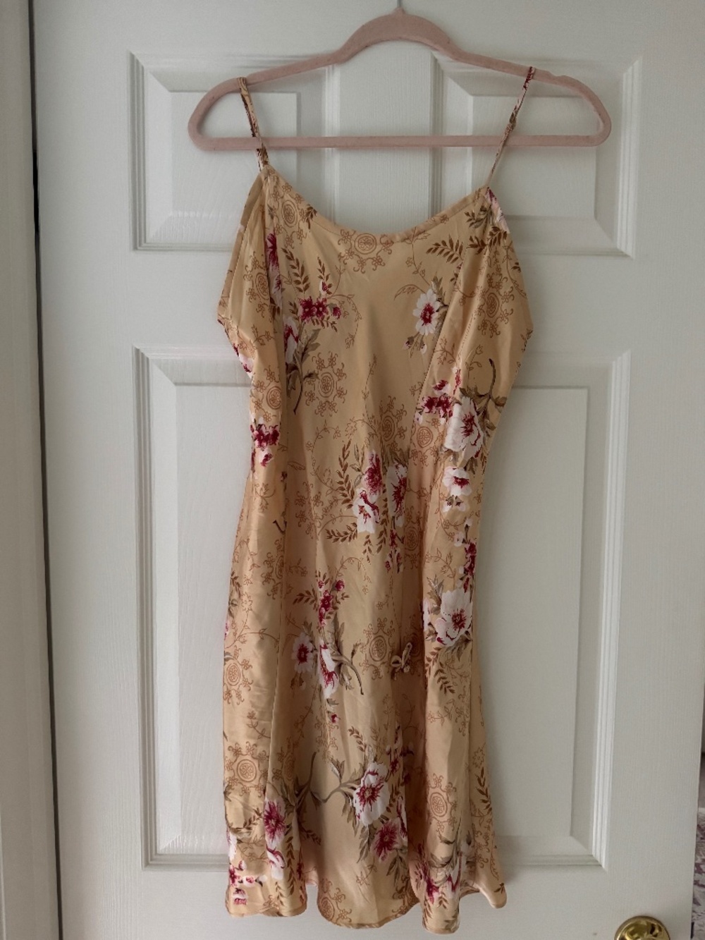 Victoria Secret 100% Silk Gold Label VTG Large 90s floral gold white